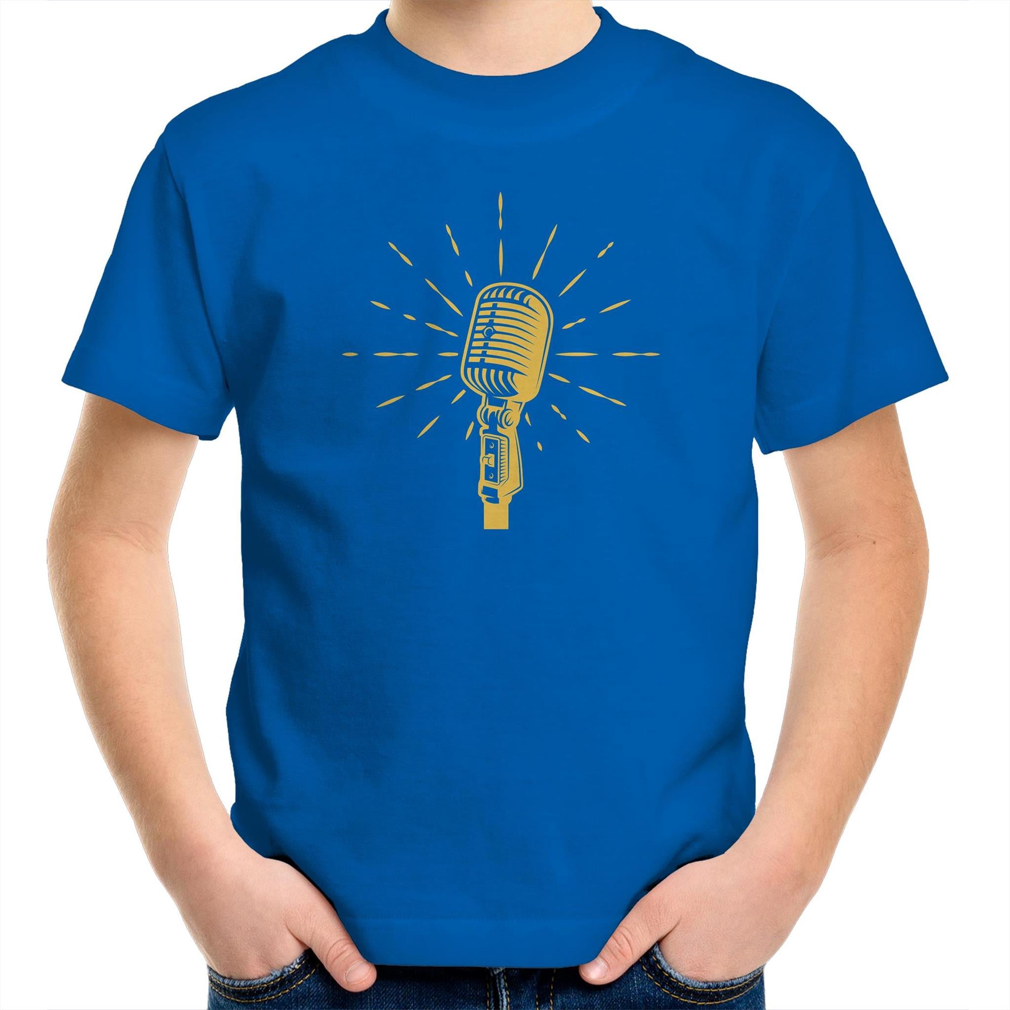 Retro Microphone - Kids Youth T-Shirt Bright Royal Kids Youth T-shirt Music Printed In Australia Retro