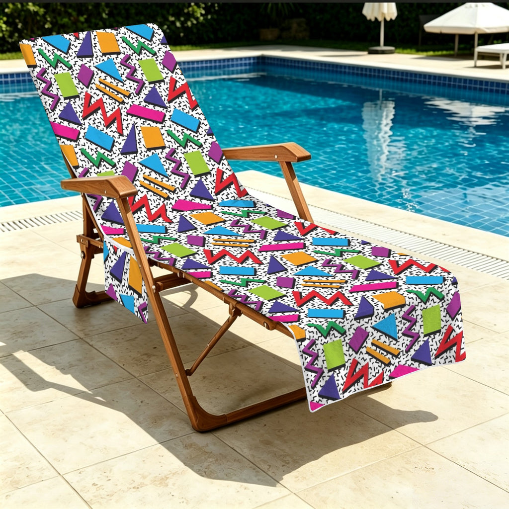 Graphic 80's Beach Chair Towel Cover with Side Pockets