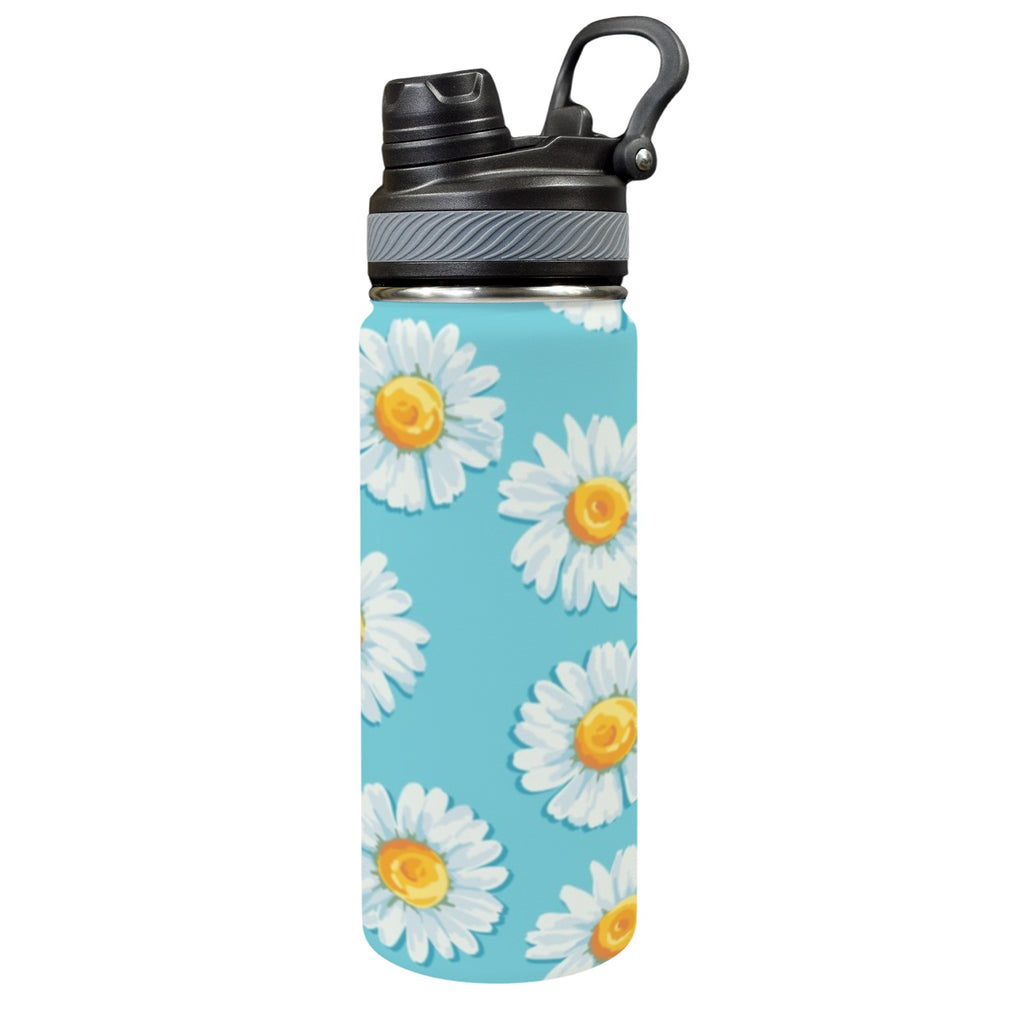 Daisies On Blue - Insulated Water Bottle with Dual-Use Lid (18oz) One Size Insulated Water Bottle with Dual-Use Lid (18oz) Plants Printed Offshore
