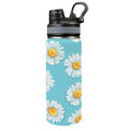 Daisies On Blue - Insulated Water Bottle with Dual-Use Lid (18oz) One Size Insulated Water Bottle with Dual-Use Lid (18oz) Plants Printed Offshore