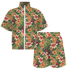 Vintage Hawaiian Floral Women's Windbreaker Short Set Women's Windbreaker Short Set Plants Printed Offshore