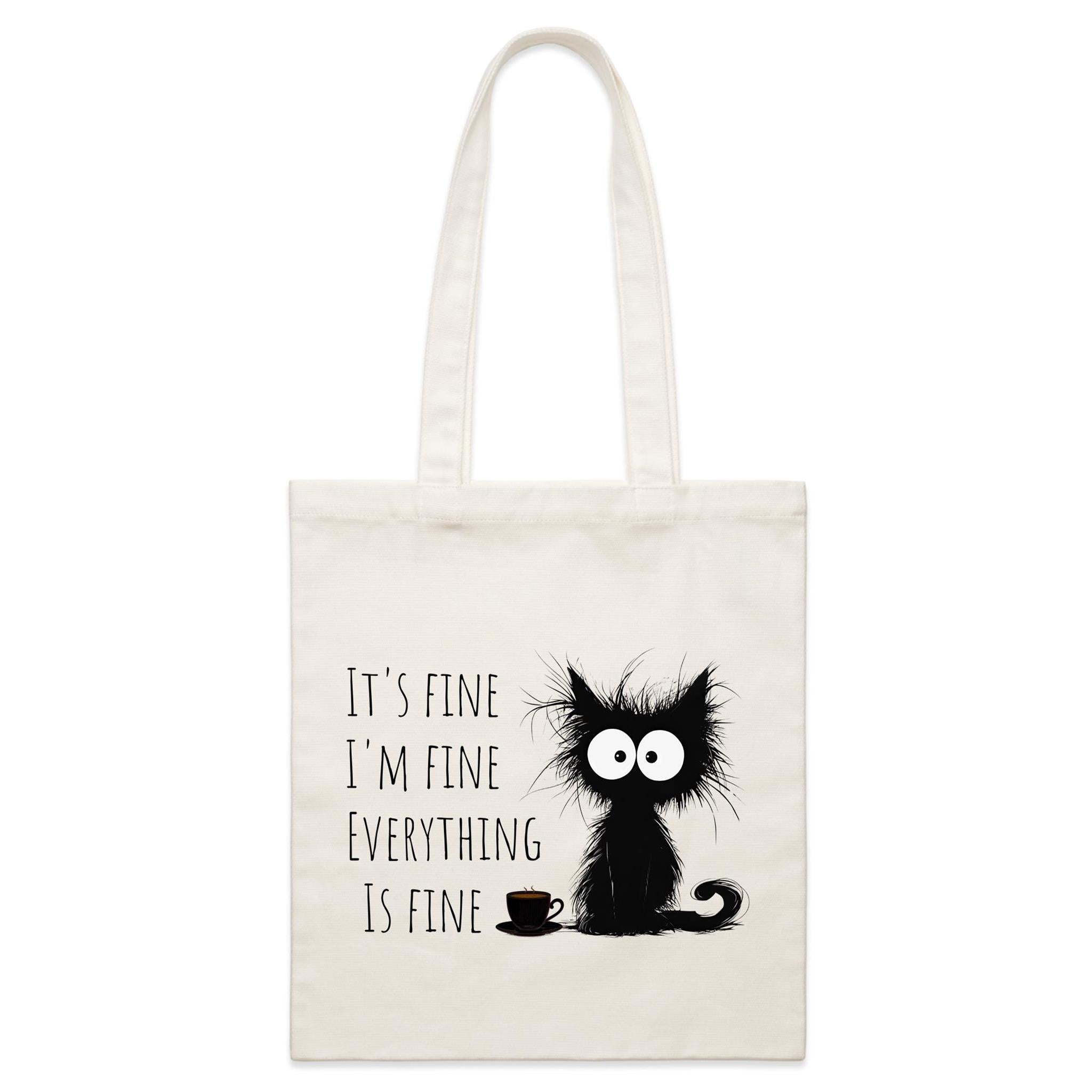 Frazzled Cat, It's Fine, I'm Fine, Everything Is Fine - Parcel Canvas Tote Bag Default Title Small Tote Bag animal Printed In Australia