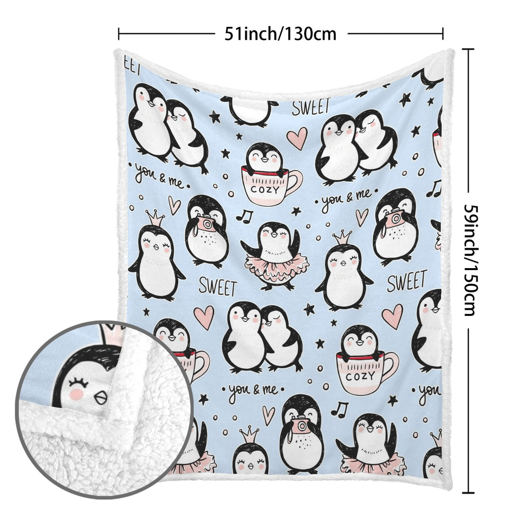 Penguin Love - Double-Layer Fleece Blanket 51"x59"
