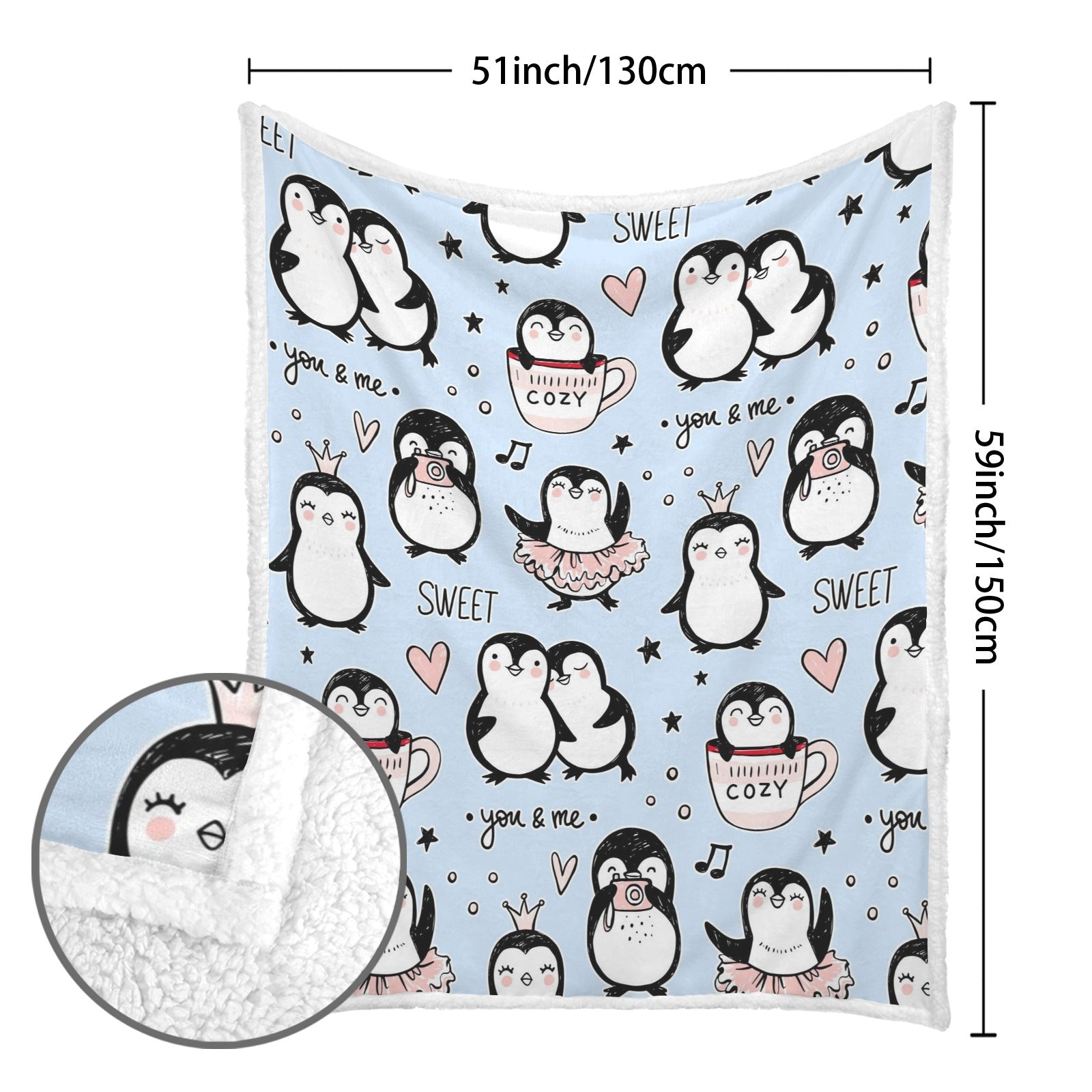 Penguin Love - Double-Layer Fleece Blanket 51"x59"