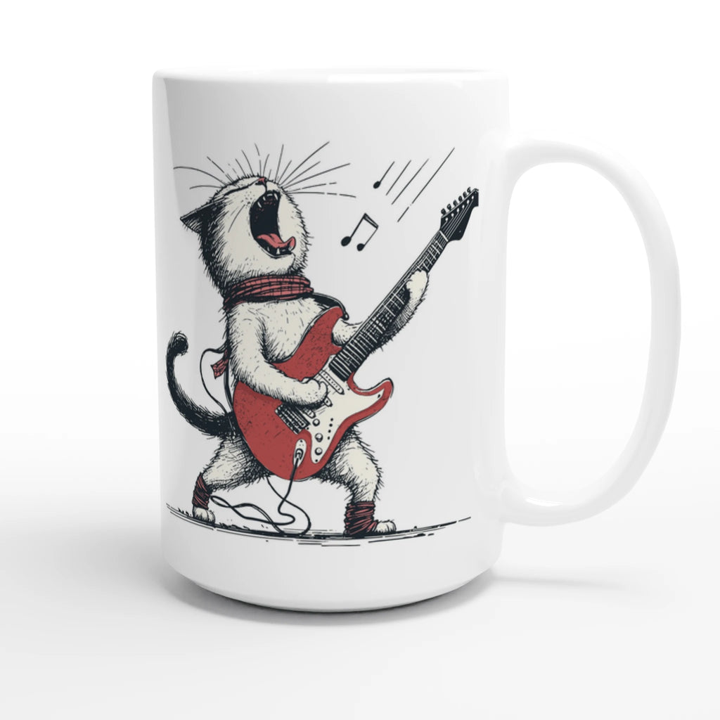 Personalised Cat Playing Guitar White 15oz Ceramic Mug Personalised 15oz Mug animal Globally Fulfilled Music