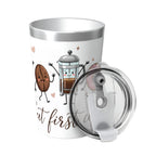 But First Coffee, Cute Characters Small Stainless Steel Travel Mug Cup 12oz/350ml
