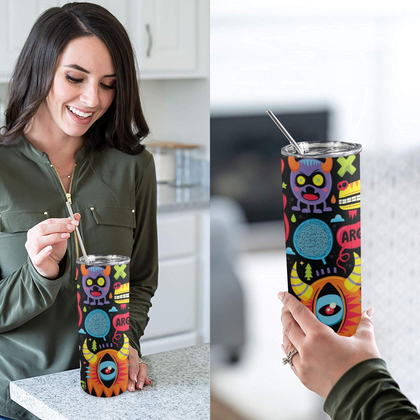 Monster Kids - 20oz Tall Skinny Tumbler with Lid and Straw