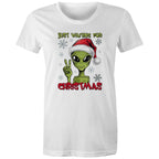 Just Waiting For Christmas, Alien - Womens T-shirt White Womens Christmas T-shirt Christmas Printed In Australia