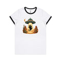Black Cat Alien UFO Abduction Women's AS Colour Ringer Tee