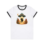 Black Cat Alien UFO Abduction Women's AS Colour Ringer Tee