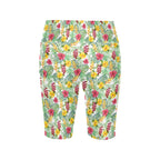 Tropical Flowers On White Women's Bike Shorts With Side Pockets