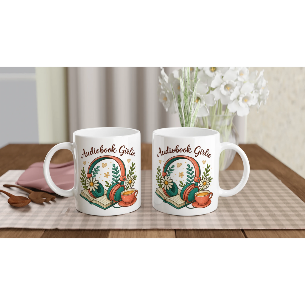 Audiobook Girlie - White 11oz Ceramic Mug White 11oz Mug Globally Fulfilled Reading