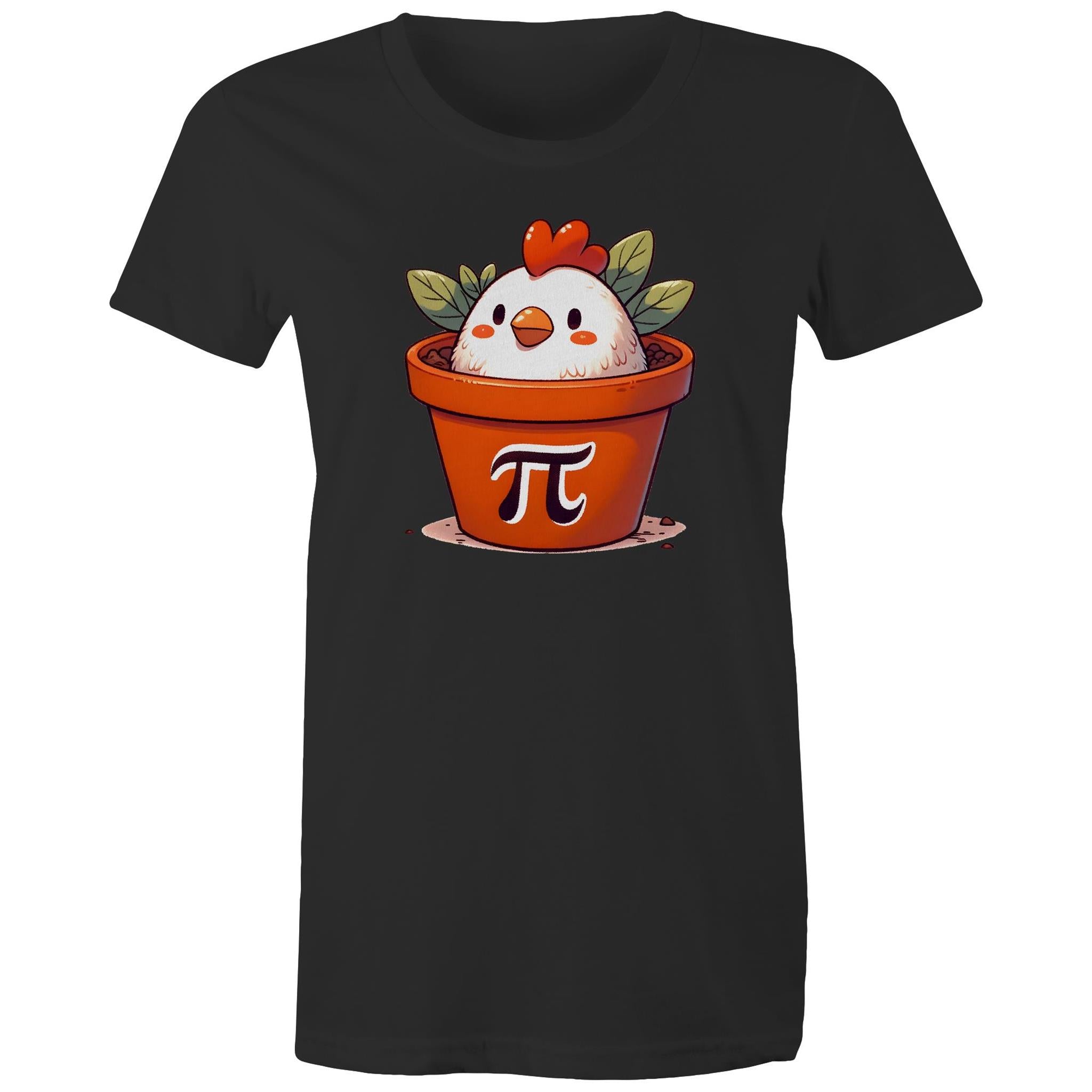 Chicken Pot Pi - Womens T-shirt Black Womens T-shirt animal Maths Printed In Australia