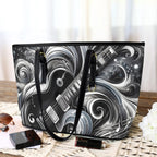 Guitar Black Swirl PU Leather Tote Bag Large Leather Tote Bag-Large Music Printed Offshore