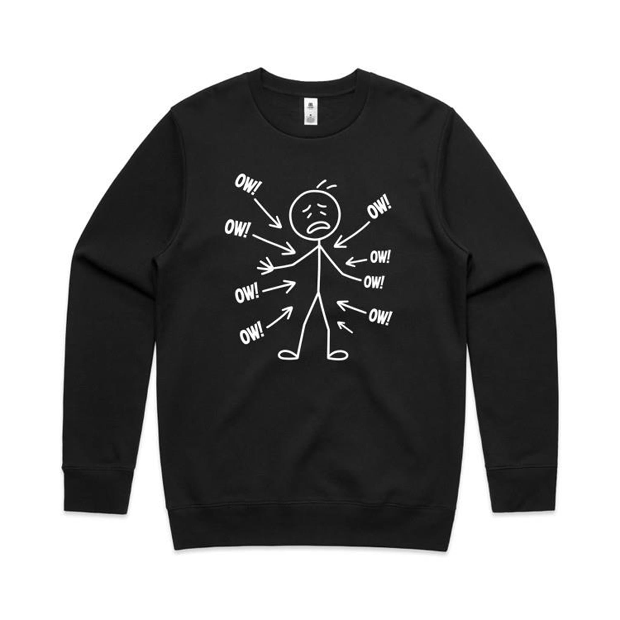 Ow! Everything Hurts Stick Figure AS Colour Stencil Crew Sweatshirt