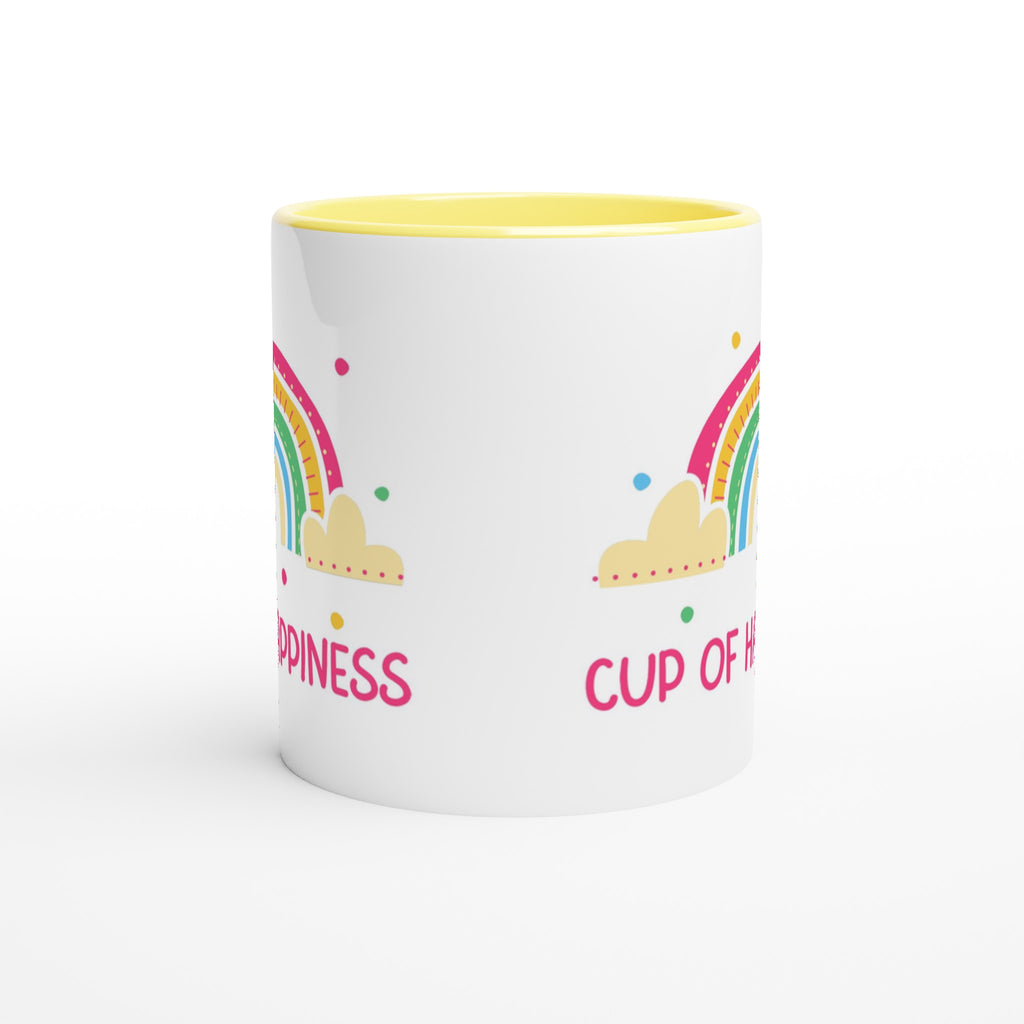 Cup Of Happiness - White 11oz Ceramic Mug with Colour Inside Colour 11oz Mug Globally Fulfilled positivity