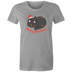 Merry Christmas Cat - Womens T-shirt Grey Marle Womens Christmas T-shirt Christmas Printed In Australia