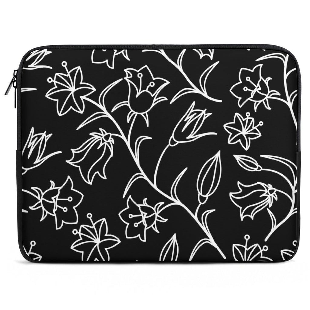 Black And White Floral Laptop Sleeve (Multiple Sizes) black Laptop Sleeve Plants Printed Offshore