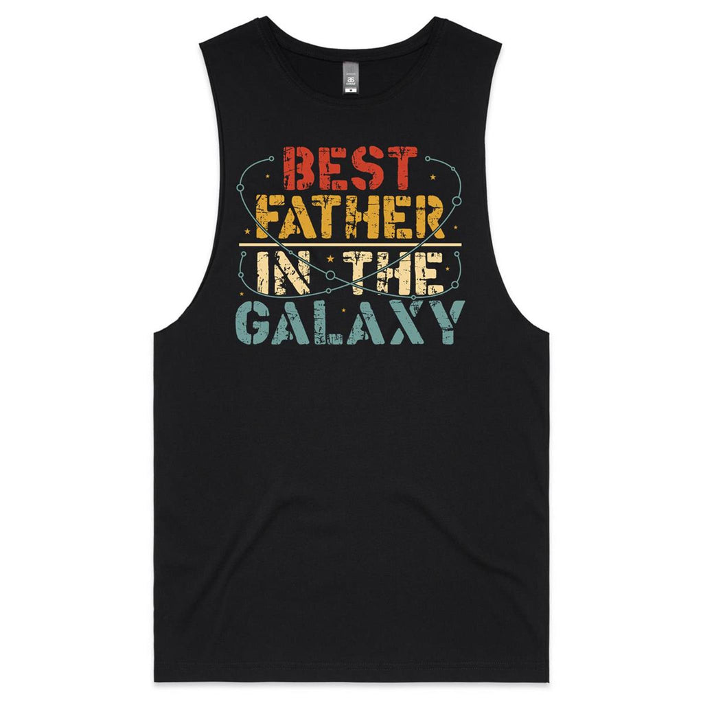 Best Father In The Galaxy Mens Men's AS Colour Drop Arm Tank Top Black Drop Arm Tank Top Dad Printed In Australia