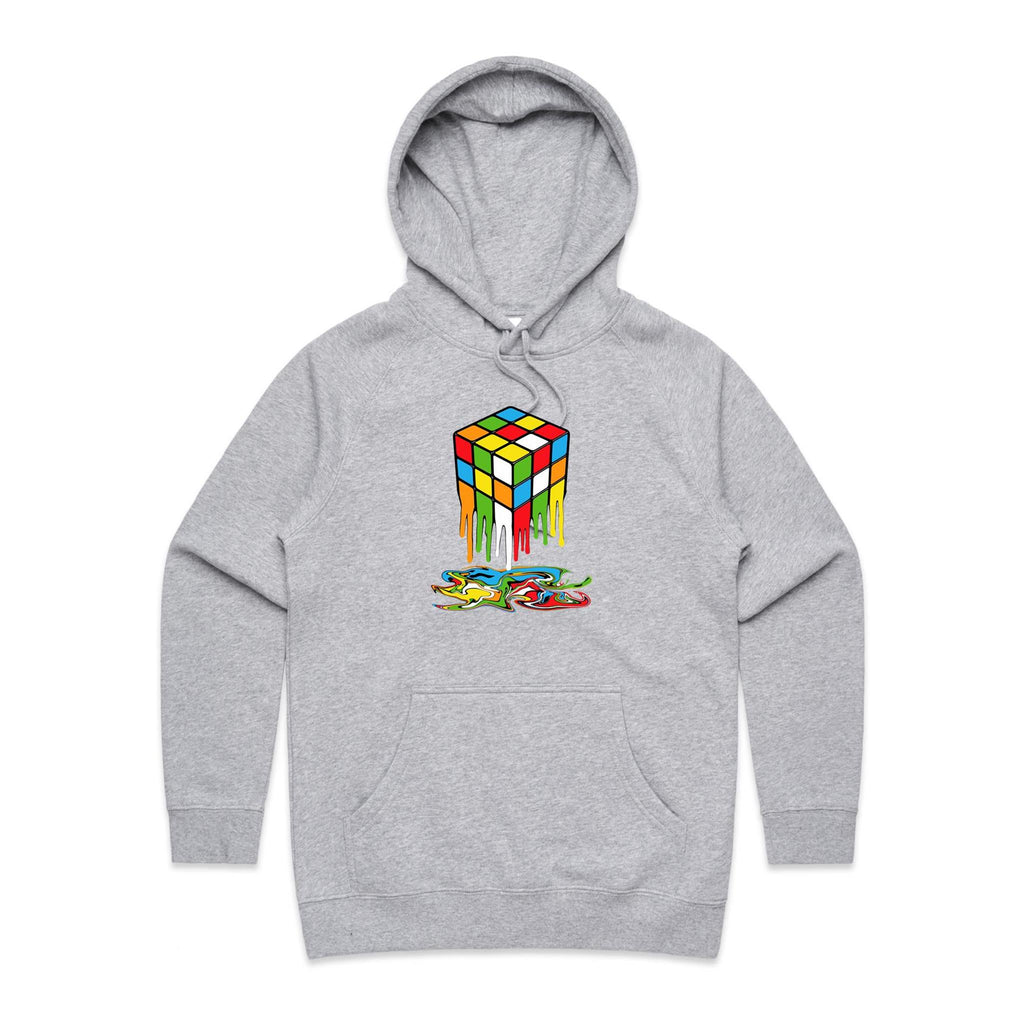 Melting Cube - Womens Hoodie Grey Marle Womens Hoodie Games Printed In Australia