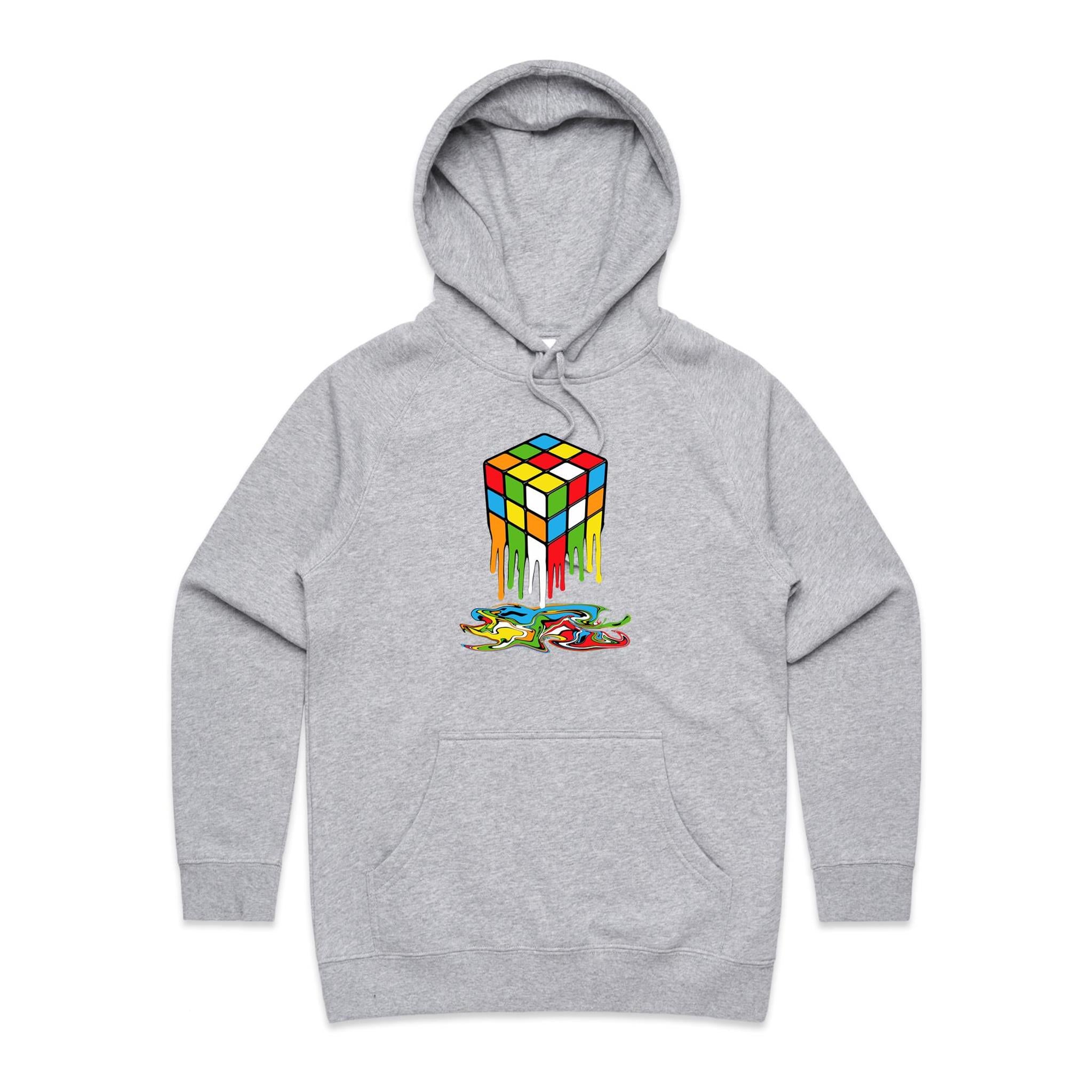 Melting Cube - Womens Hoodie Grey Marle Womens Hoodie Games Printed In Australia