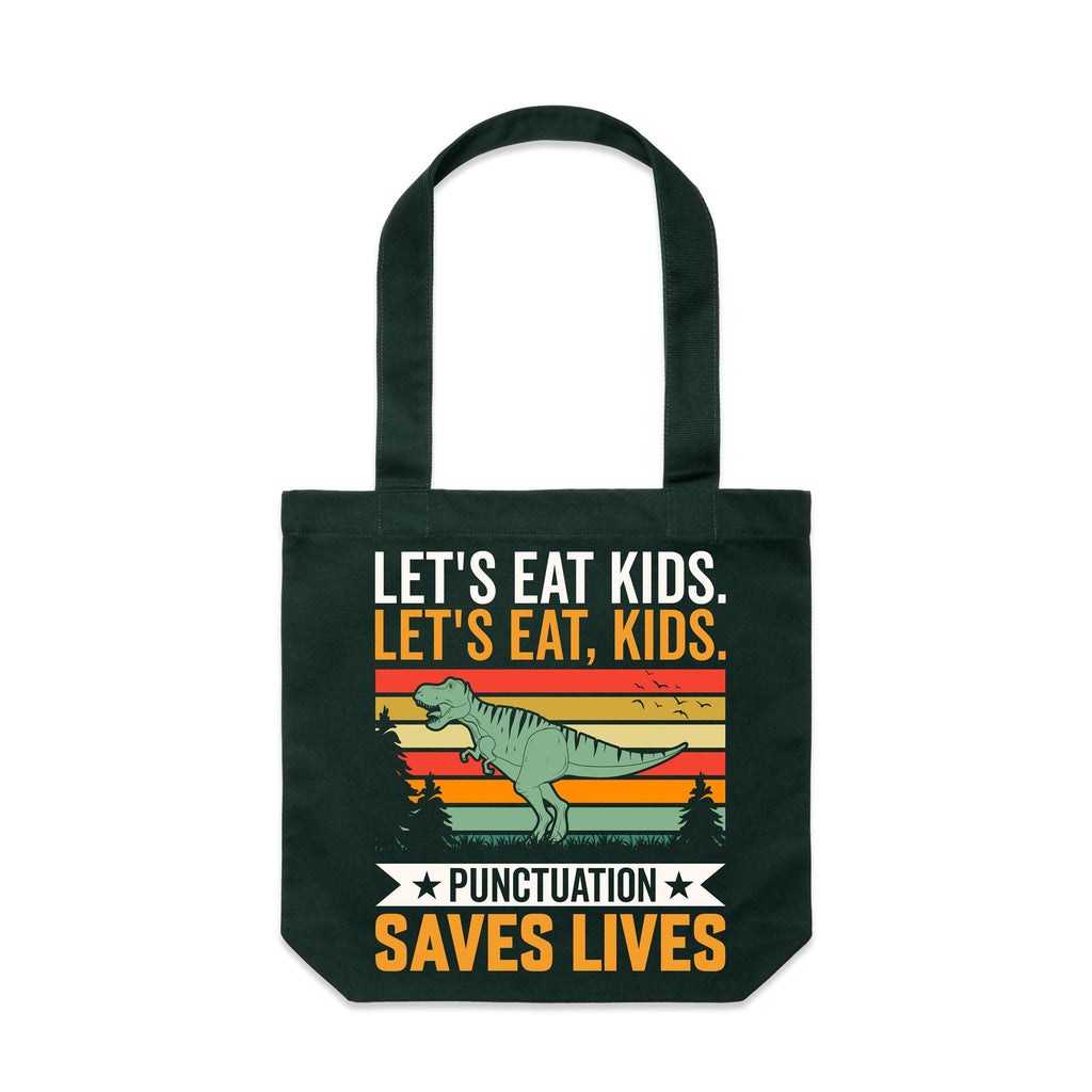 Punctuation Saves Lives, Dinosaur Canvas Tote Bag