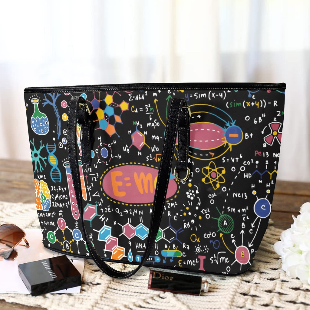 Science Time Blackboard - Leather Tote Bag-Large