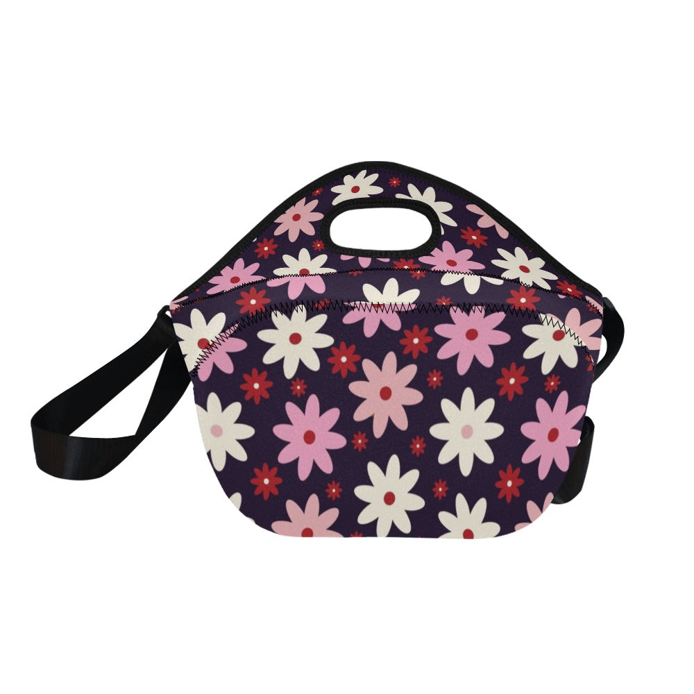 Pink Daisy Neoprene Lunch Bag/Large (Model 1669) Neoprene Lunch Bag Plants Printed Offshore