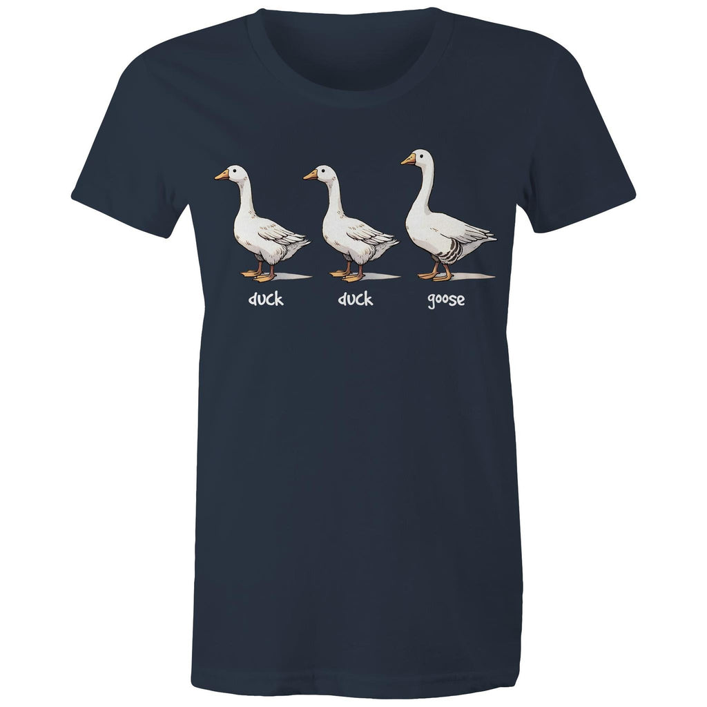 Duck Duck Goose - Womens T-shirt Navy Womens T-shirt animal Games Printed In Australia