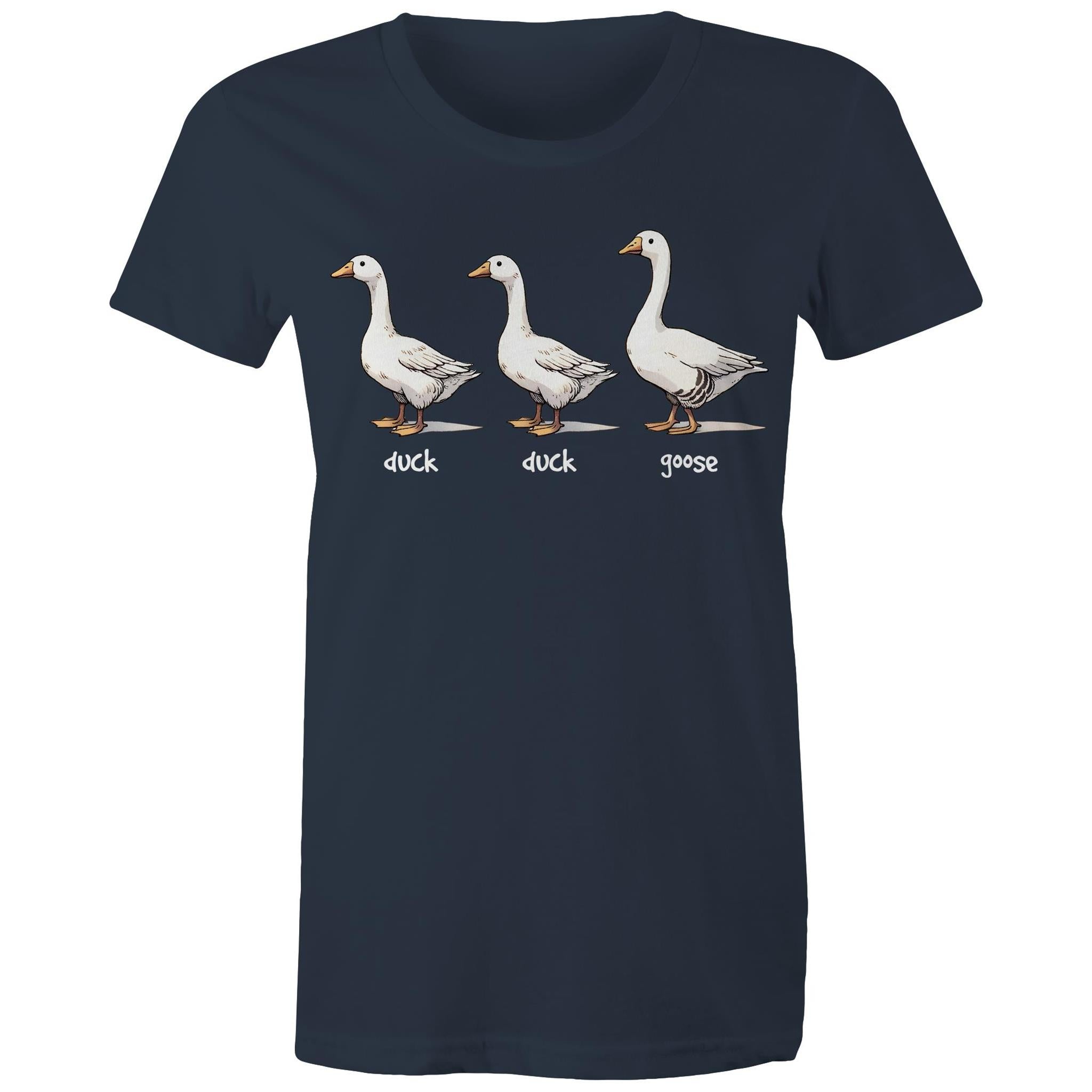 Duck Duck Goose - Womens T-shirt Navy Womens T-shirt animal Games Printed In Australia