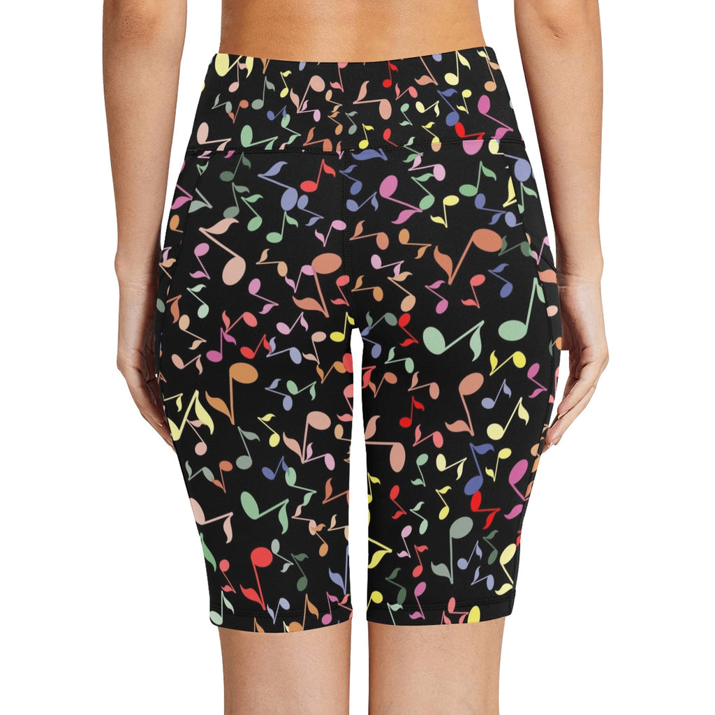 Quavers, Music Notes Women's Bike Shorts With Side Pockets Women's Bike Shorts Music Printed Offshore