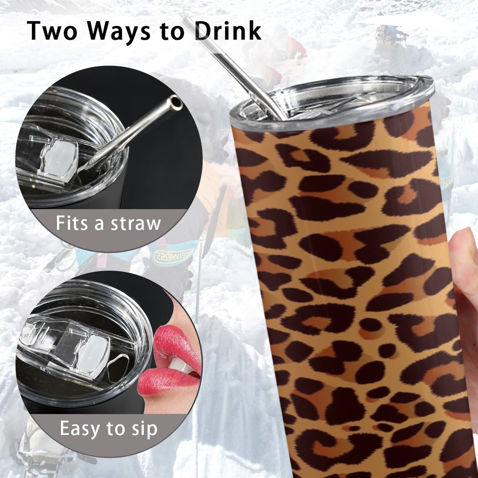 Leopard Print 20oz Tall Skinny Tumbler with Lid and Straw