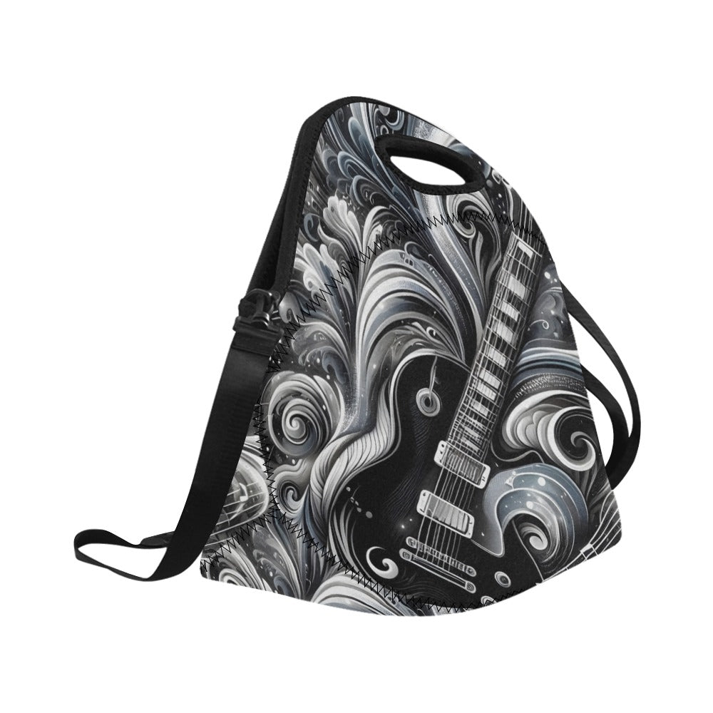 Guitar Black Swirl Neoprene Lunch Bag/Large (Model 1669) Neoprene Lunch Bag Music Printed Offshore