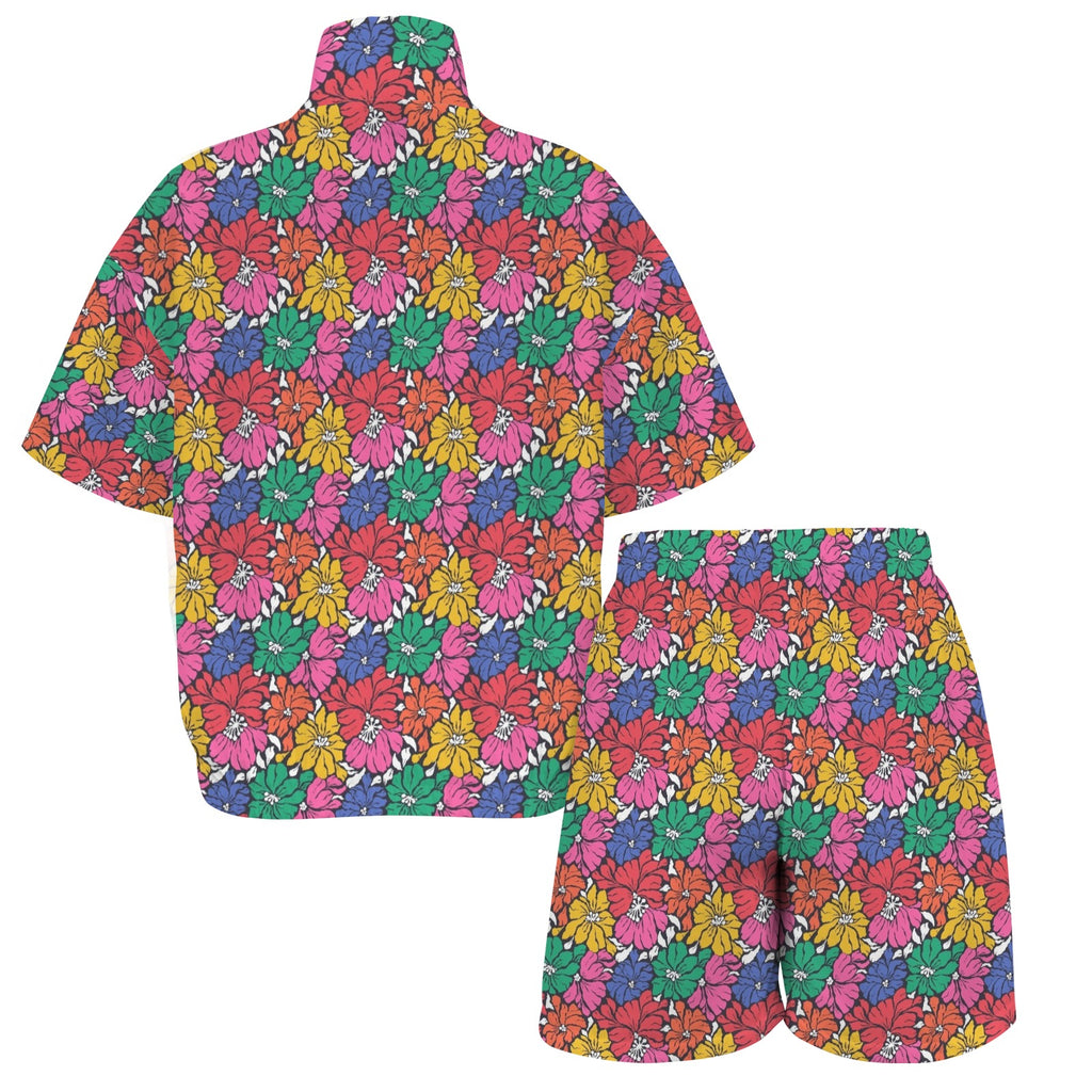 Bright And Bold Flowers Women's Windbreaker Short Set Women's Windbreaker Short Set Plants Printed Offshore