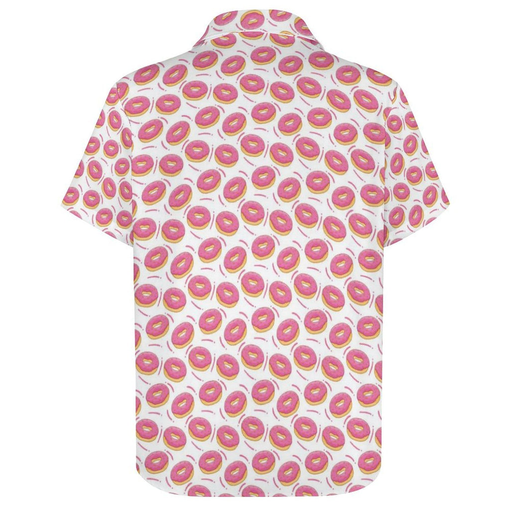 Pink Doughnuts Women's Collared Pocketless Short Sleeve Shirt