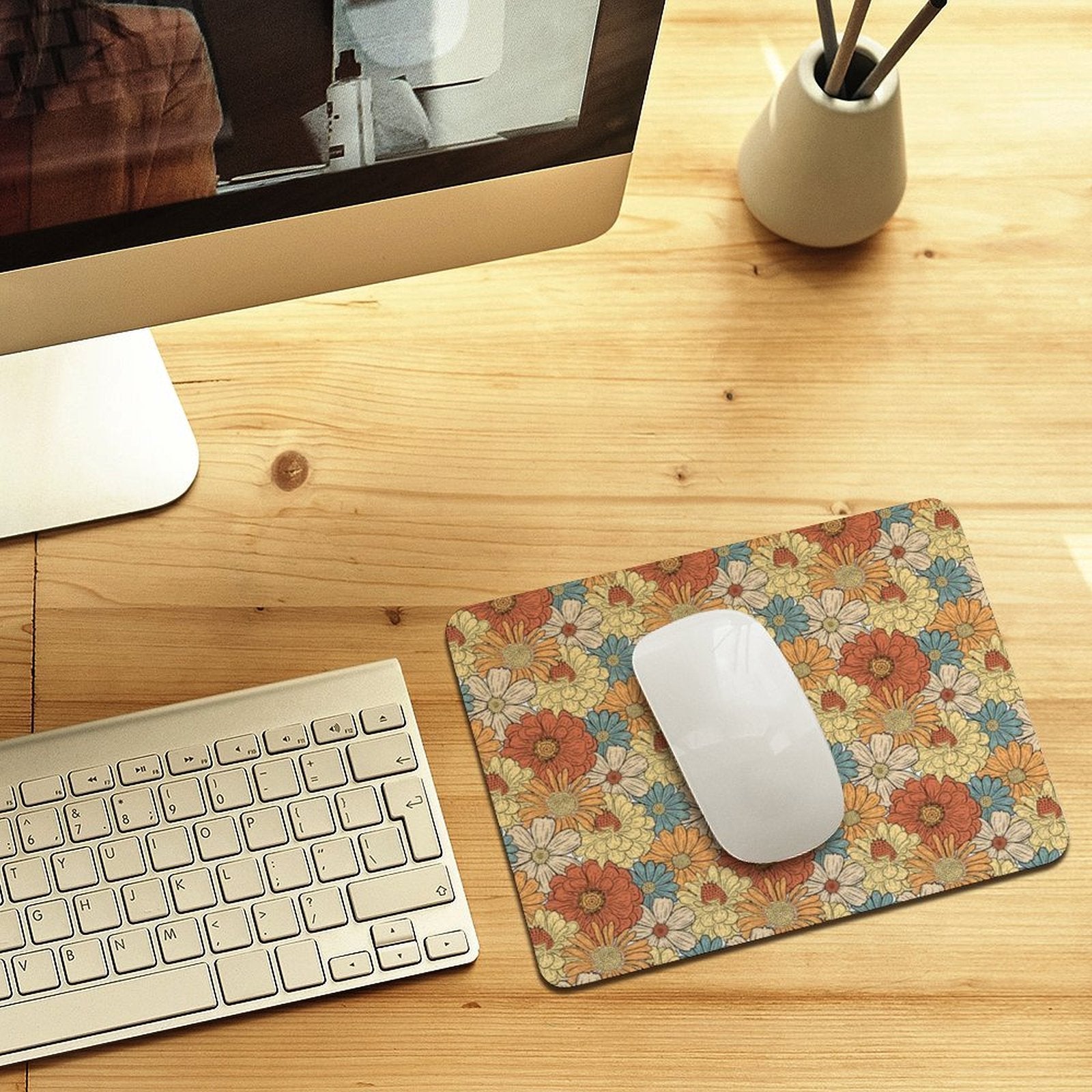 Vintage Retro Floral Leather Mouse Pad Leather Mouse Pad Plants Printed Offshore Retro