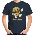 Fast Food, Hamburger - Kids Youth T-Shirt Navy Kids Youth T-shirt Food Printed In Australia Retro