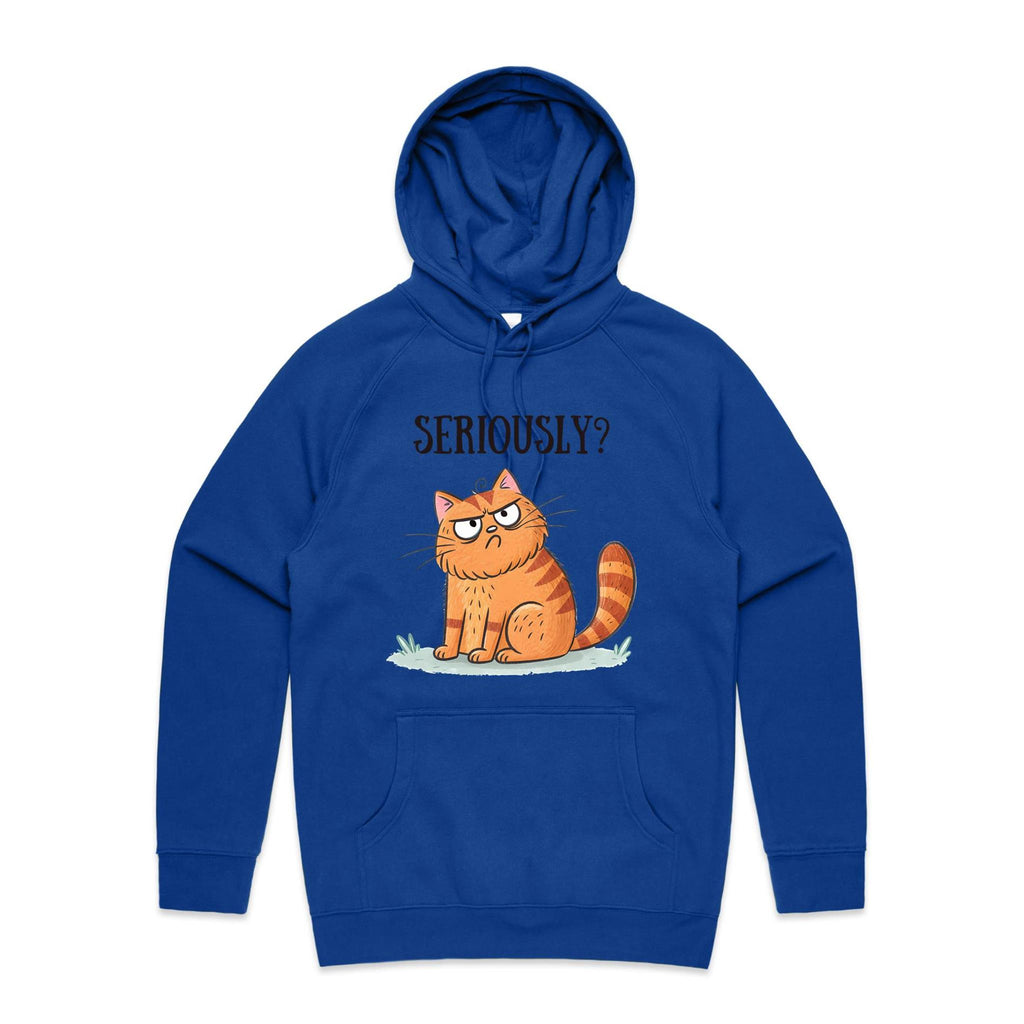 Cat, Seriously? - Mens Hoodie Bright Royal Mens Hoodie animal Printed In Australia