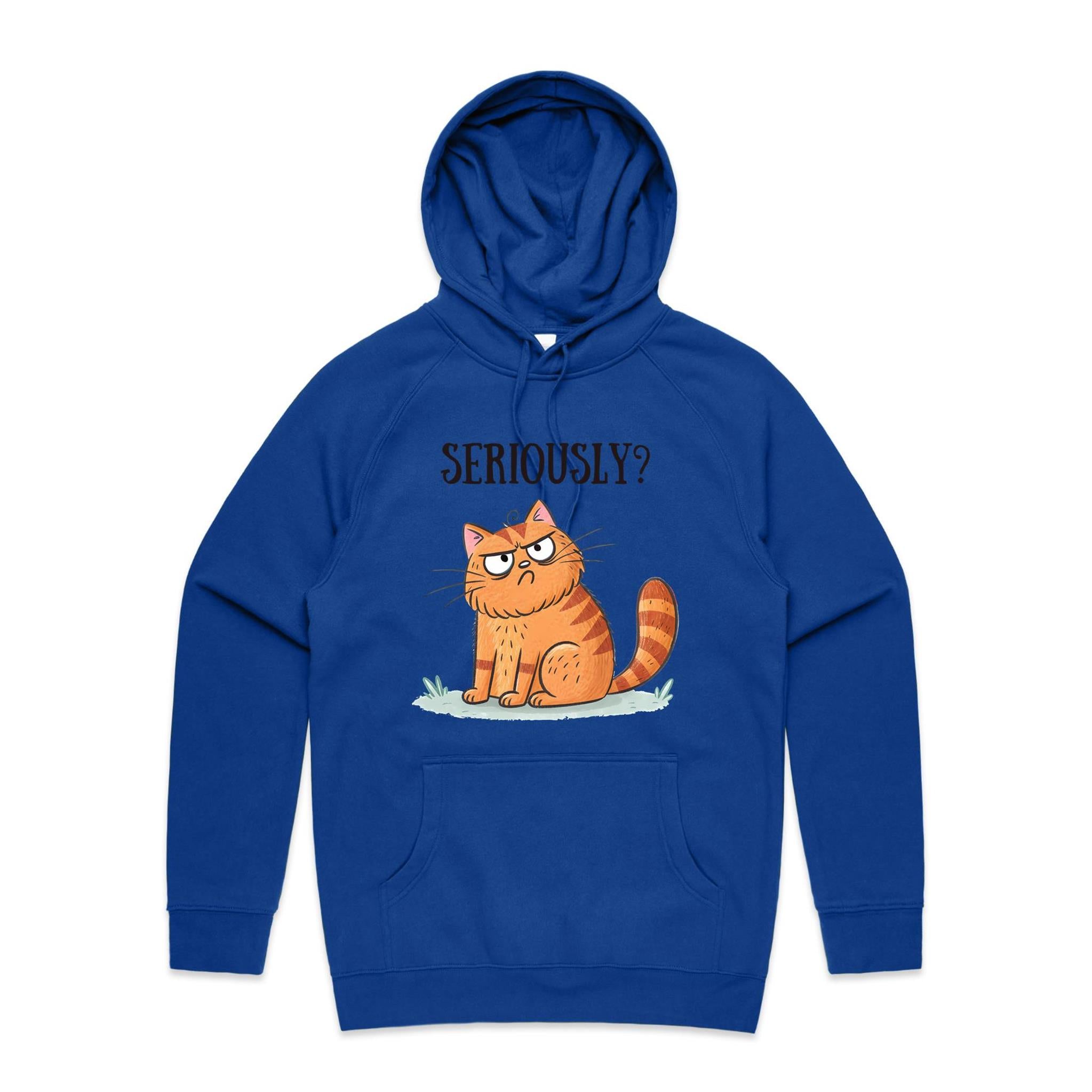 Cat, Seriously? - Mens Hoodie Bright Royal Mens Hoodie animal Printed In Australia
