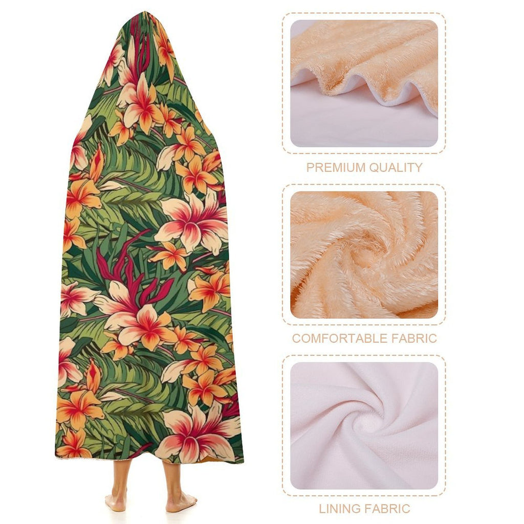 Vintage Hawaiian Floral Kids Hooded Blanket 100cm x 130cm Kids Hooded Blanket Plants Printed Offshore