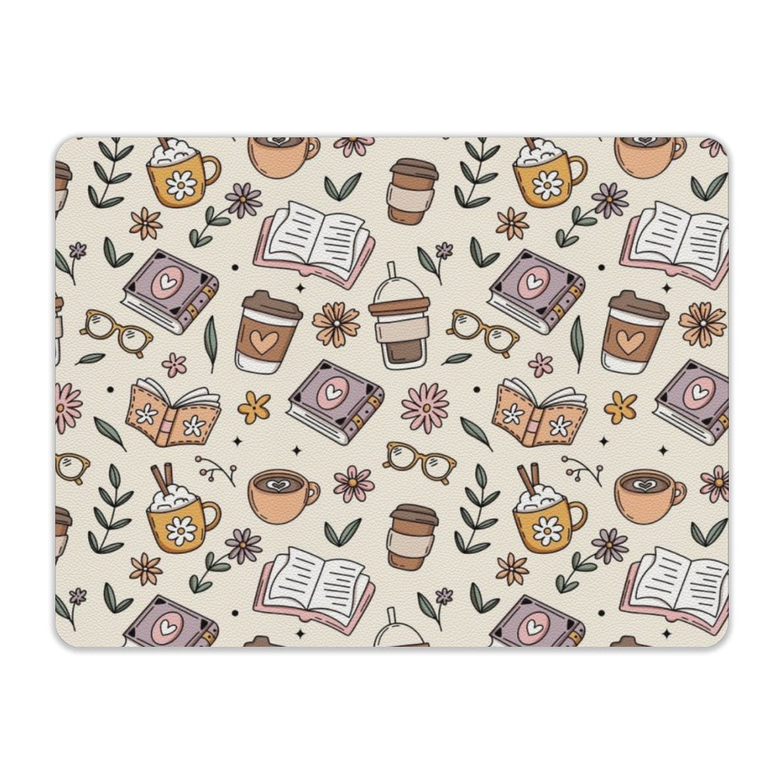 Books And Coffee - Leather Mouse Pad Leather Mouse Pad Coffee Printed Offshore Reading