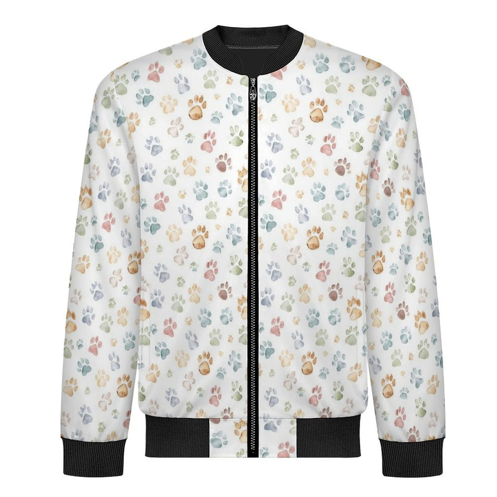 Paw Prints Men's Casual Zip‑Up Bomber Jacket