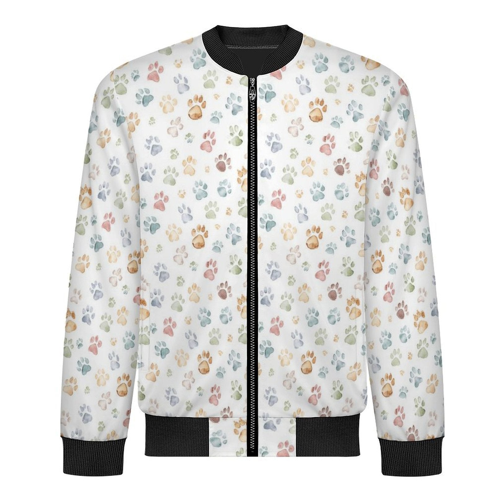Paw Prints Men's Casual Zip‑Up Bomber Jacket