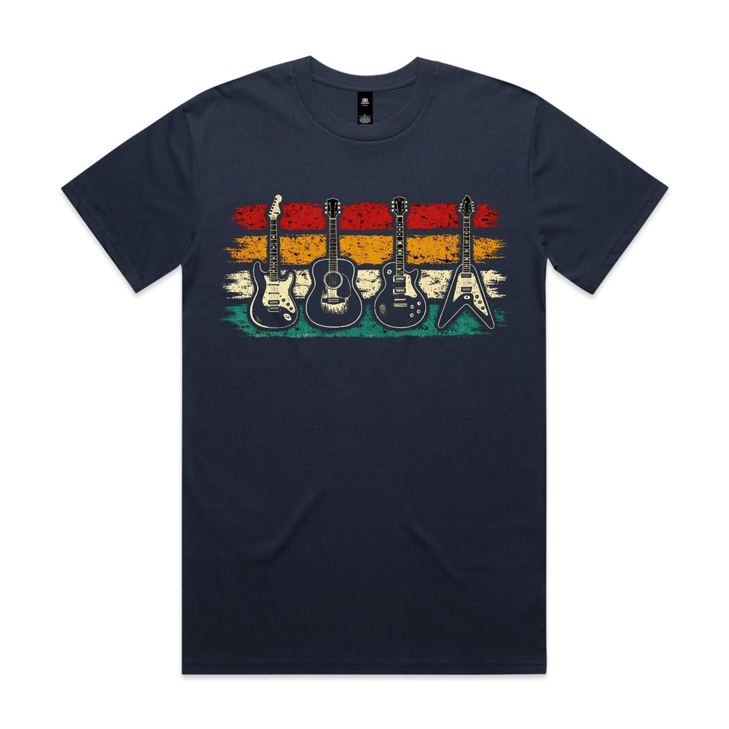 Vintage Guitar Stripes Men's AS Colour T-shirt Midnight Blue Mens T-shirt Music Printed In Australia