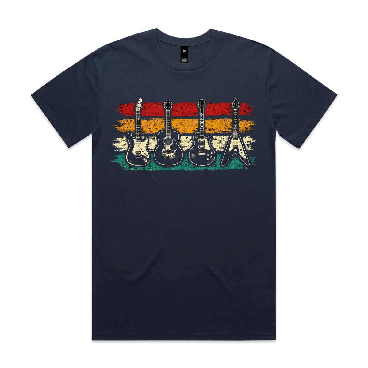 Vintage Guitar Stripes Men's AS Colour T-shirt Midnight Blue Mens T-shirt Music Printed In Australia