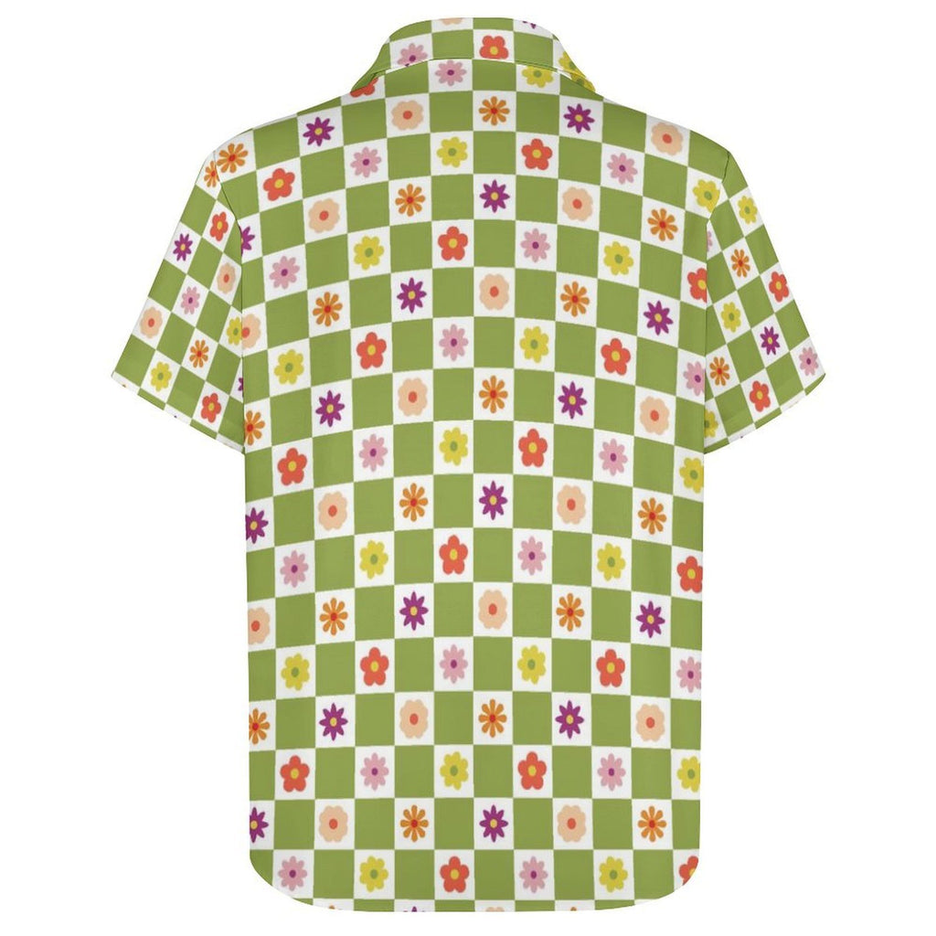 Flower Check Women's Collared Pocketless Short Sleeve Shirt