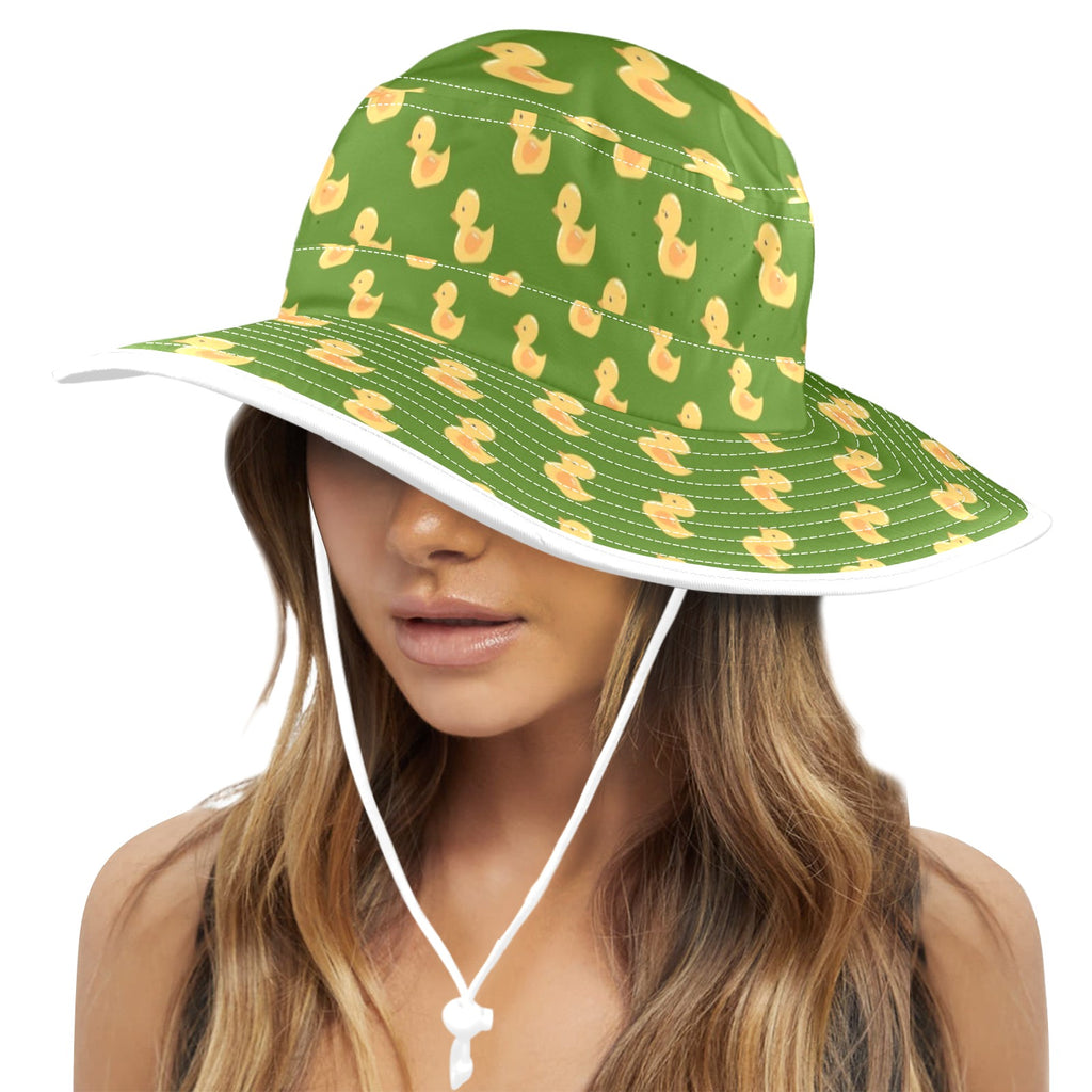 Rubber Ducks On Green Wide Brim Bucket Hat Wide Brim Bucket Hat animal Printed Offshore
