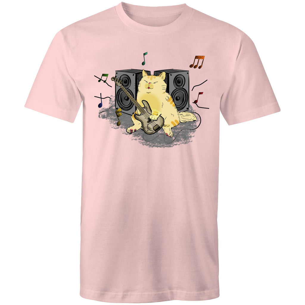 Cat Bass Player - Mens T-Shirt Pink Mens T-shirt animal Music Printed In Australia