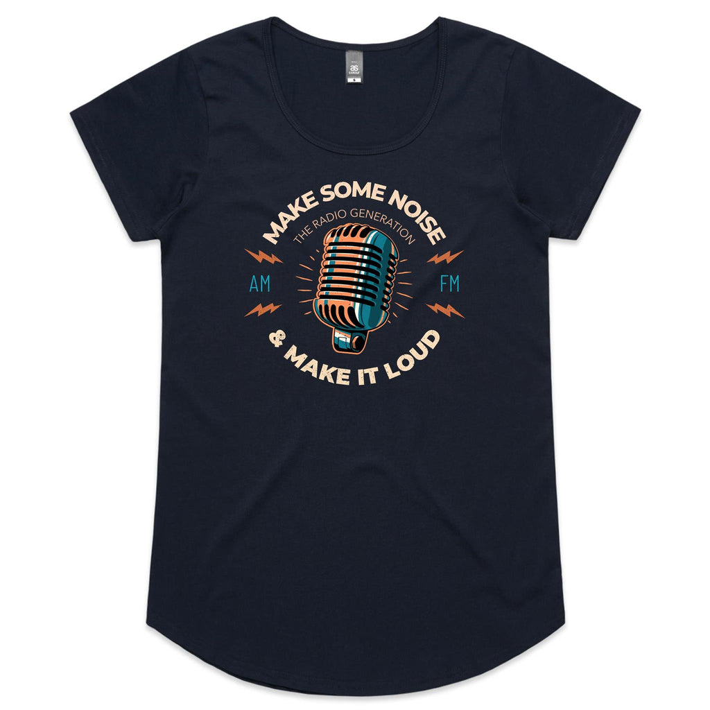 Make Some Noise, Retro Microphone - Womens Scoop Neck T-Shirt Navy Womens Scoop Neck T-shirt Music Printed In Australia Retro