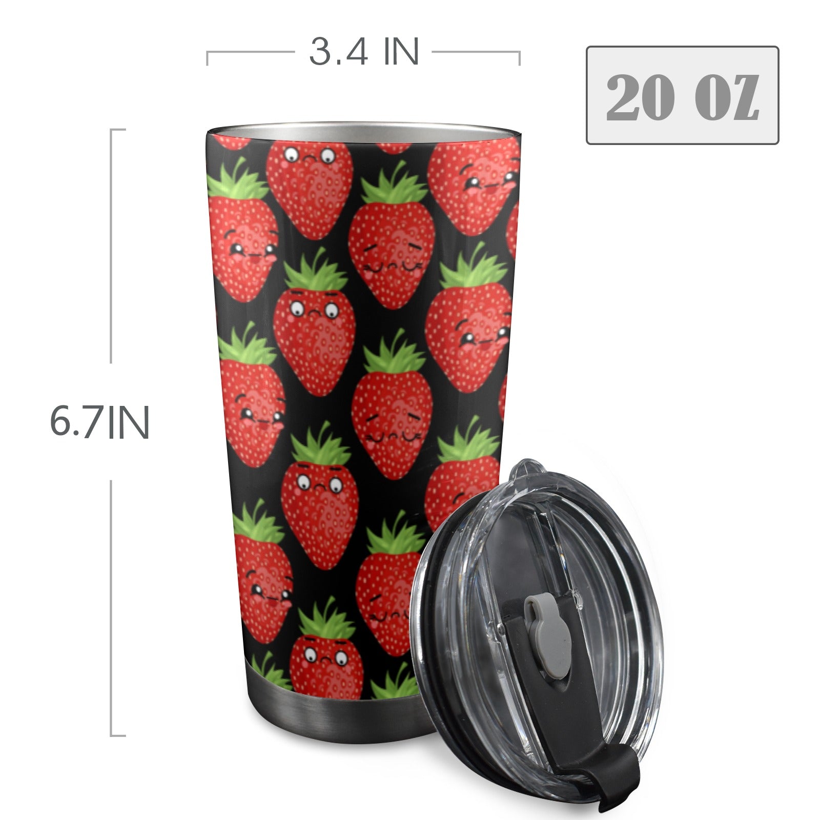 Strawberry Characters - 20oz Mobile Tumbler with Lid (Black Lock) 20oz Travel Mug Food Printed Offshore